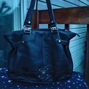The Sak Torrance Black Leather Textured Hobo Purse w/Double Straps